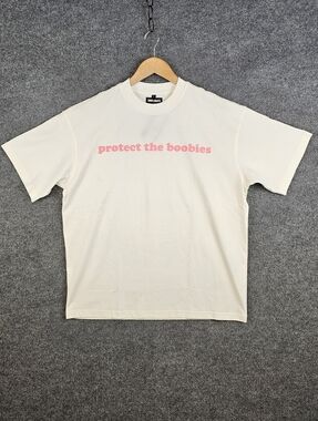 COMPLIMENTS "Protect the Boobies" Streetwear Vintage White Wash Tee -Unisex L